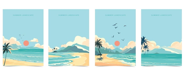 achtergrond van het strand met zee en lucht illustratie vector voor a4 pagina ontwerp