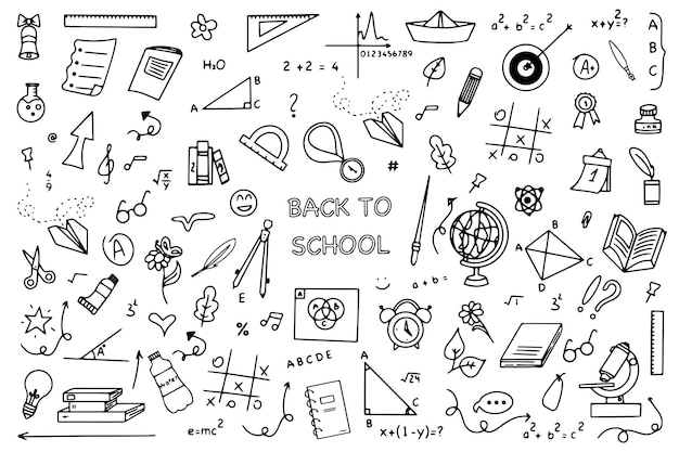 Achtergrond van schoolpictogrammen in doodle-stijl Schoolonderwijs Terug naar school doodle tekening Vector illustratie