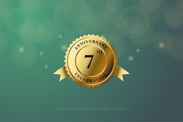 achtergrond voor de zevende verjaardag met een luxe gouden medaille