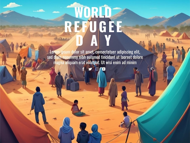 Vector achtergrond wereldvluchtelingendag met mensen op de achtergrond