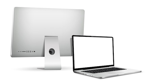 Achtergrondbeeld van een computermonitor en een laptop met een leeg scherm