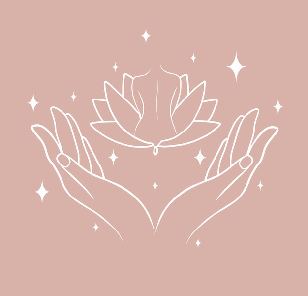 Vector achterkant van de vrouw met lotus, hand in hand en glitters