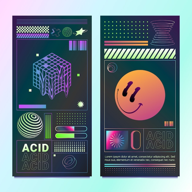 Vector acid aesthetic banners in gradient style