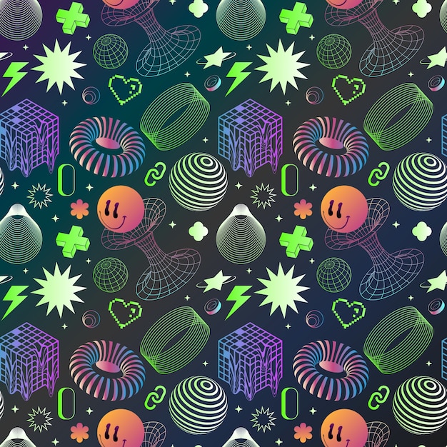 Vector acid aesthetic pattern in gradient style