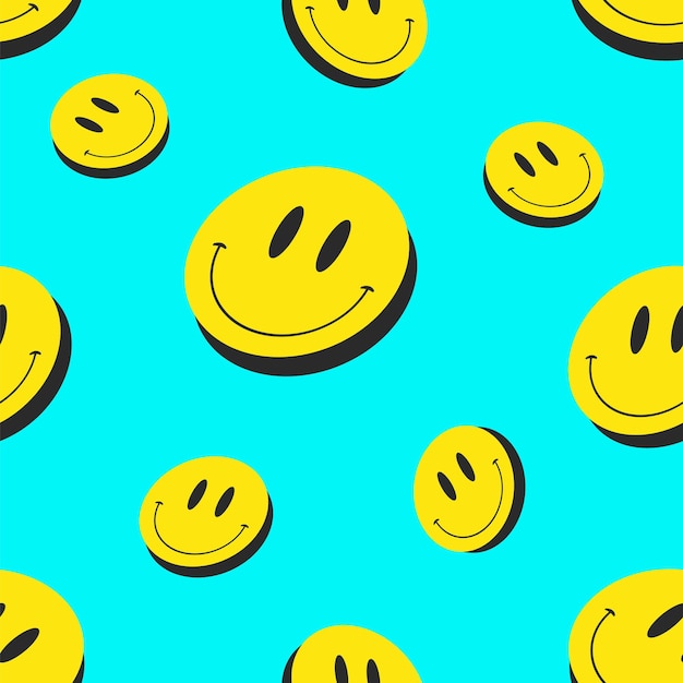 Acid art smiles seamless pattern