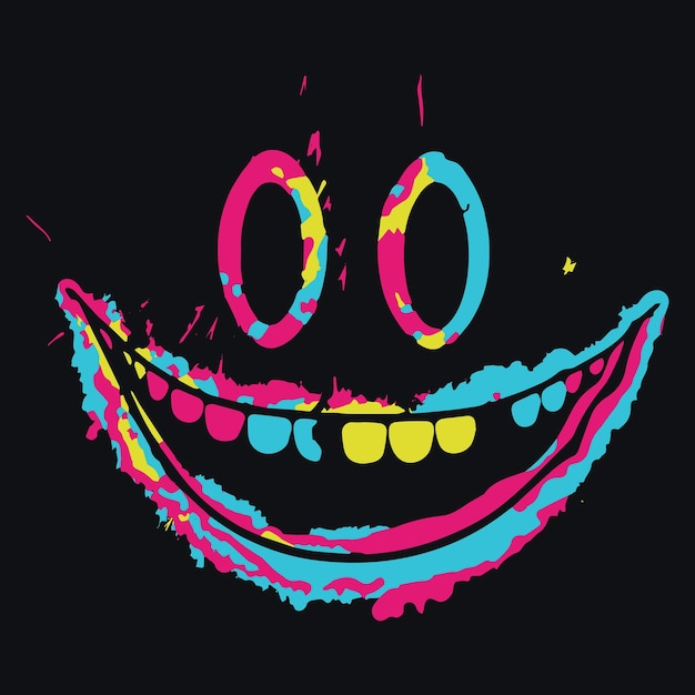 Acid colorful smiley paint splatter graffiti style emoji vector illustration