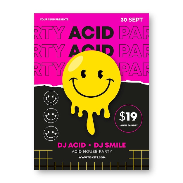 Acid emoji poster template