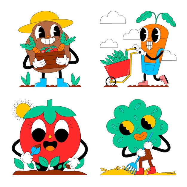 Vector acid fruit and vegetables sticker set