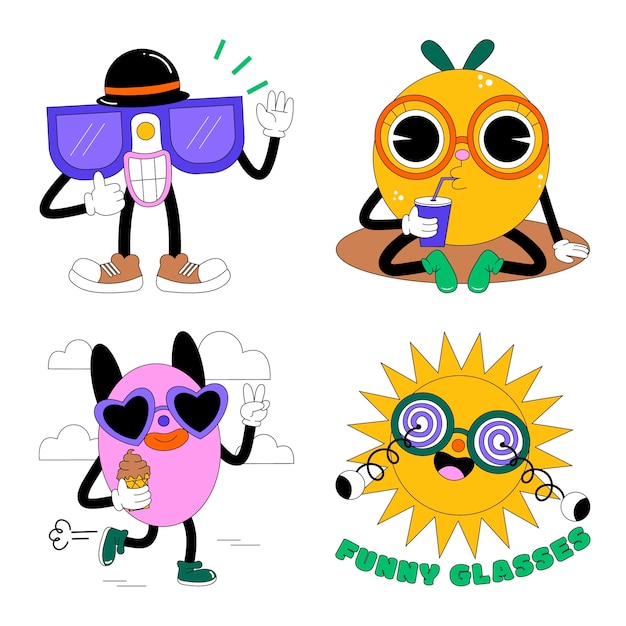 Vector acid glasses stickers collection