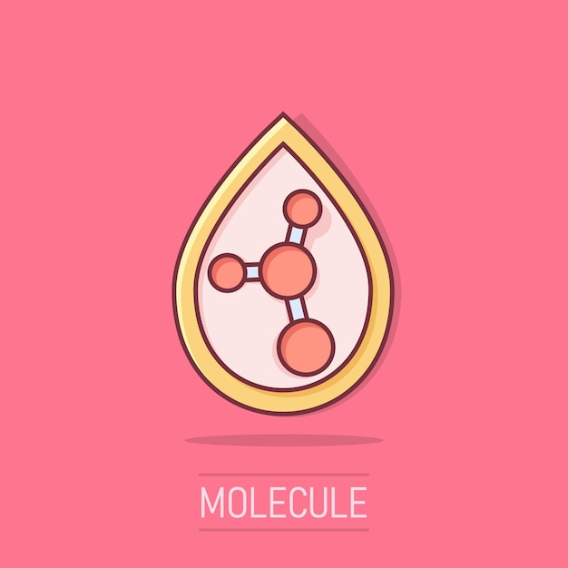 Icona di molecola di acido in stile fumetto illustrazione vettoriale di cartoni animati del dna su sfondo isolato modello di amino effetto spruzzo concetto di business