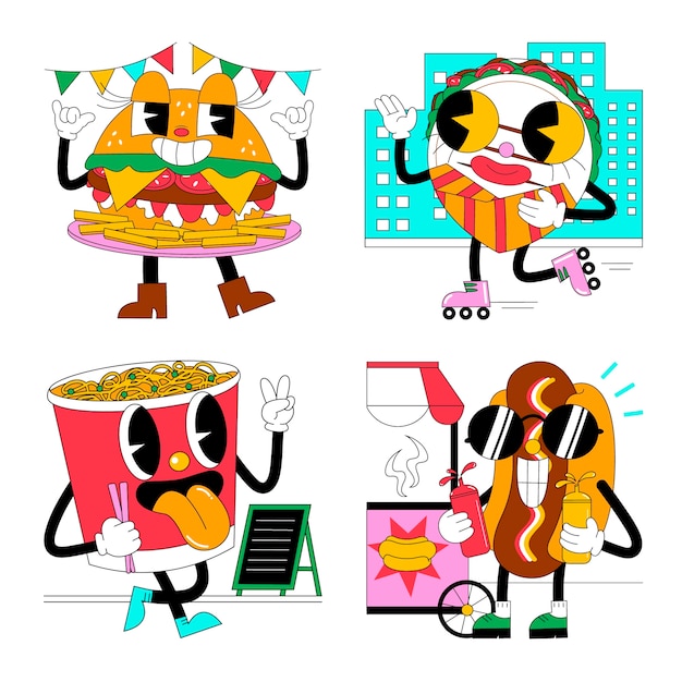 Vector acid street food stickers collection