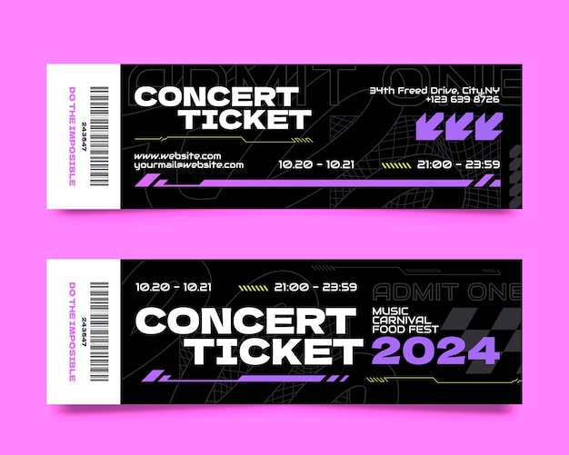 Vector acid style hand drawn ticket set