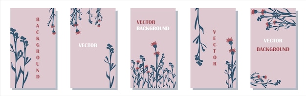 Vector ackground for social media stories and banners field plant thistle set