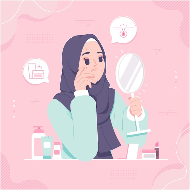 Vector acne problem islamic hijab girl illustration