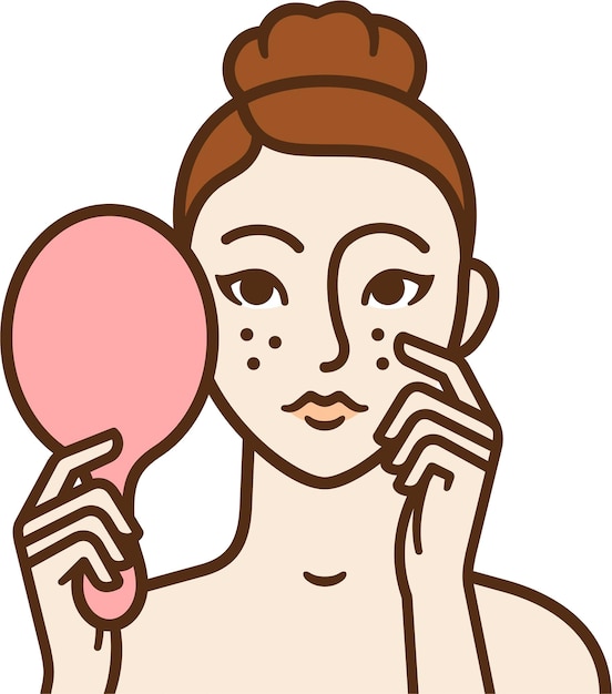 Vector acne solutions unhappy girl seeking clear skin cartoon clipart