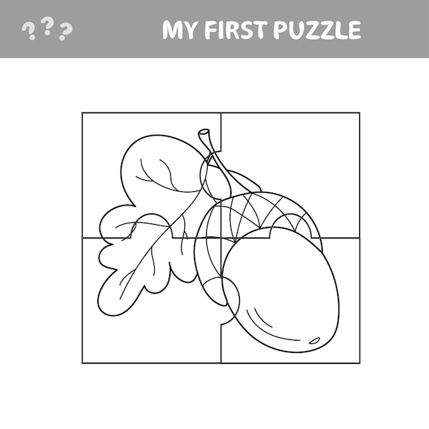 Ghianda. gioco di carta educativo per bambini in età prescolare. illustrazione vettoriale. il mio primo puzzle e libro da colorare