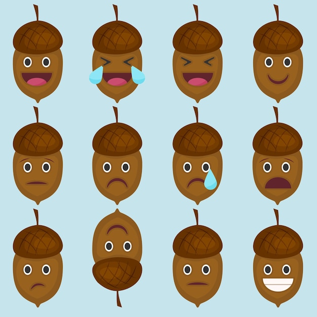 Acorn emoji faces with cute expressions for social media