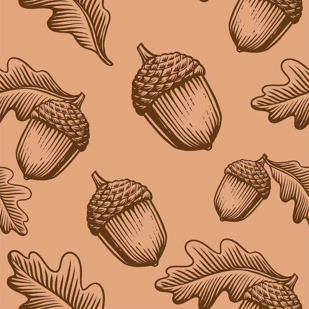 Vector acorn floral vector seamless pattern