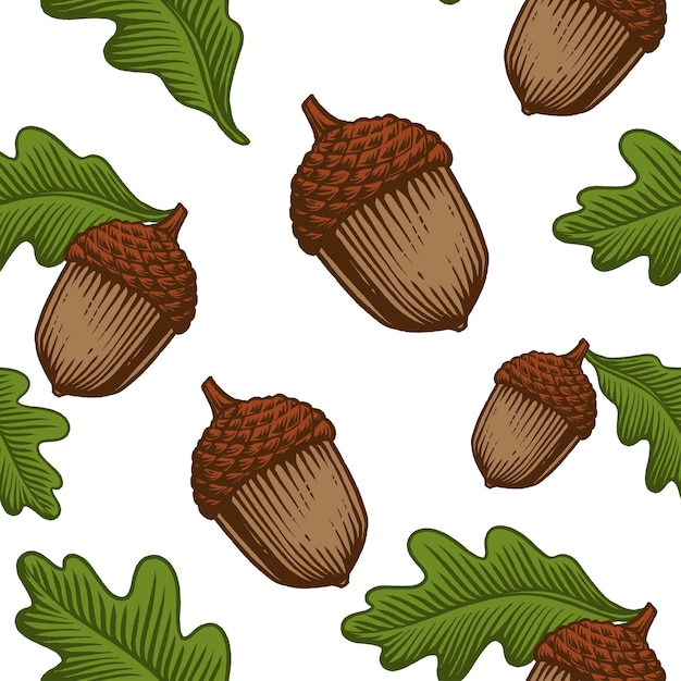 Vector acorn floral vector seamless pattern