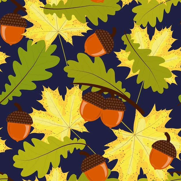 Acorn and leaves autumn vector seamless pattern