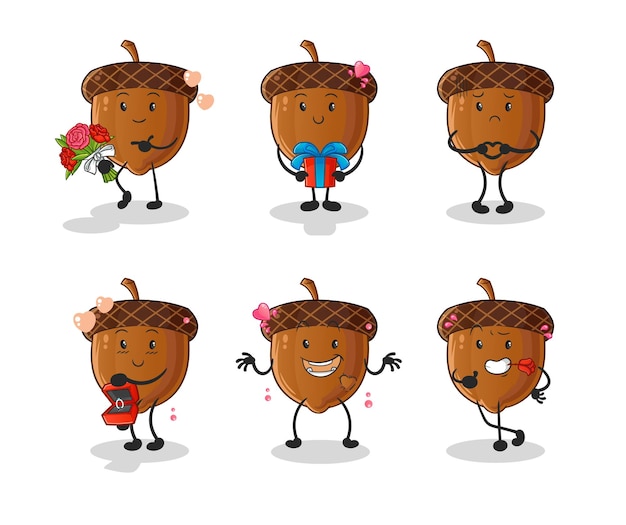 Acorn love set character. mascotte dei cartoni animati