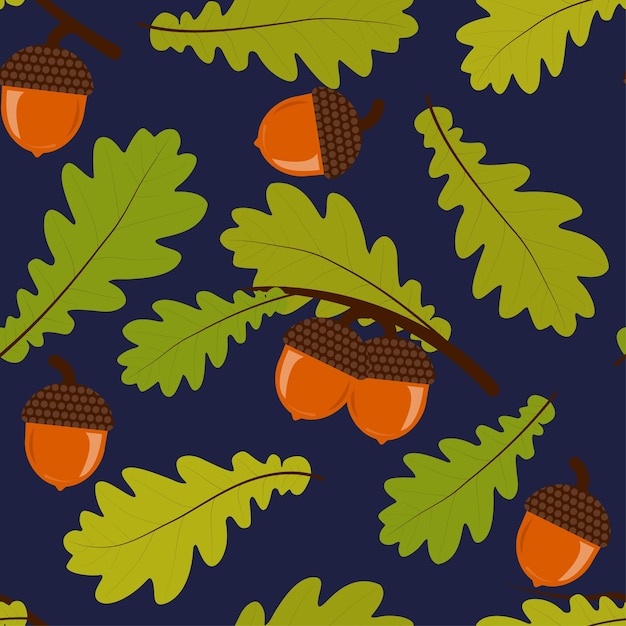 Acorn and oak leaf vector seamless pattern