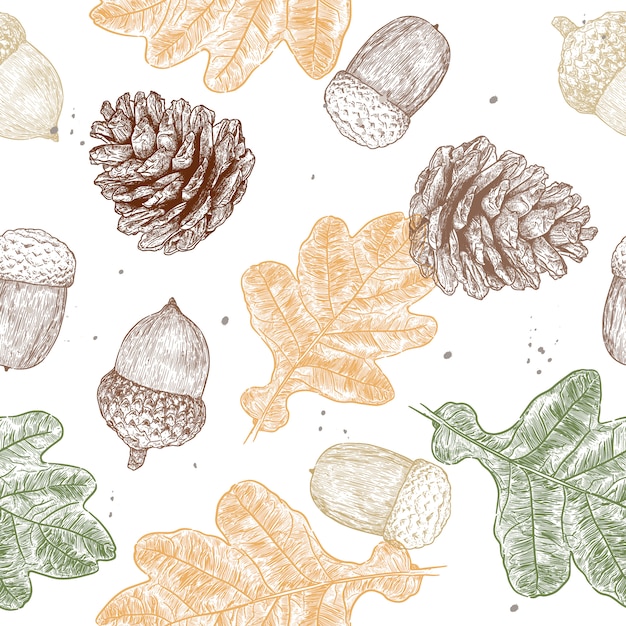 Acorn seamless pattern vector.