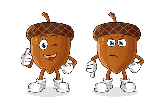 Acorn thumbs up and thumbs down cartoon character