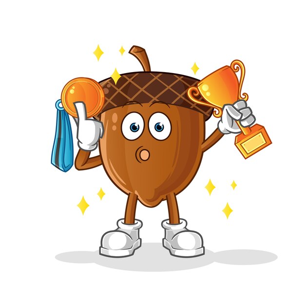 Acorn winner with trophy and medal cartoon character