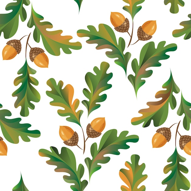 Acorns and oak leaves seamless pattern 2