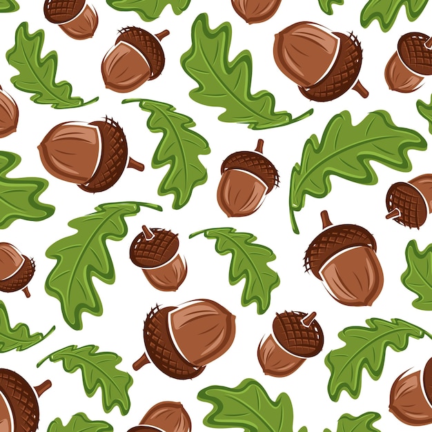 Acorns pattern background set. Collection icon acorns. Vector