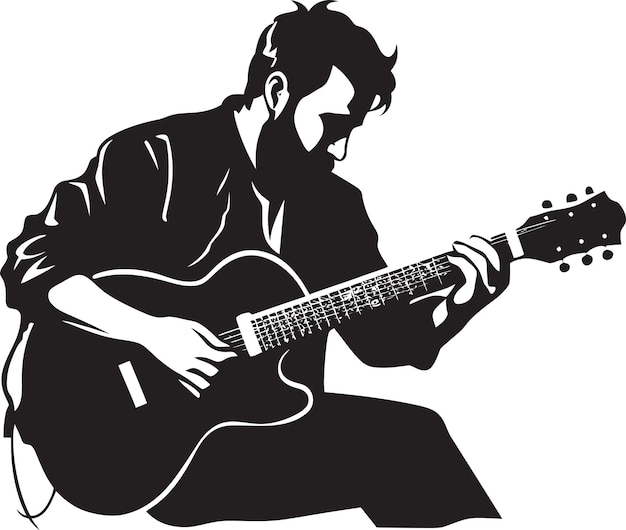 Acoustic Aura Guitar Player Icon Design Rhythm Rapture Musician Emblem Vector