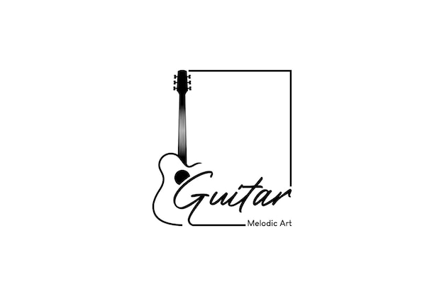 Vector acoustic guitar in box logo design template guitar music vector art logo