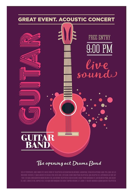 Vector acoustic guitar concert flyer template