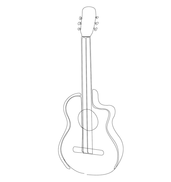 Vettore illustrazione vettoriale del disegno a tratteggio continuo della chitarra acustica