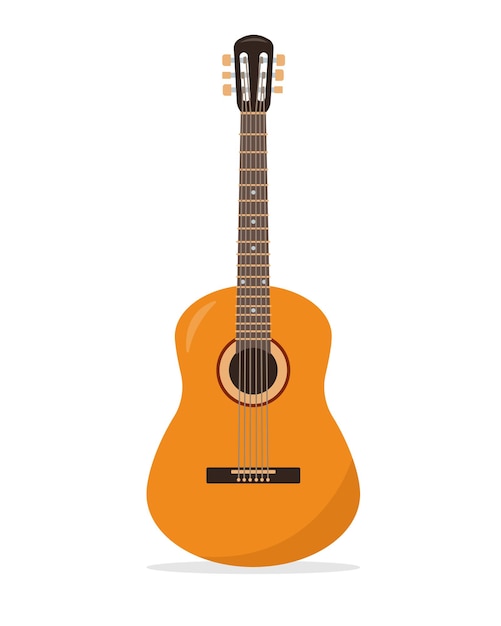Vector acoustic guitar icon wooden stringed musical instrument guitar with six strings