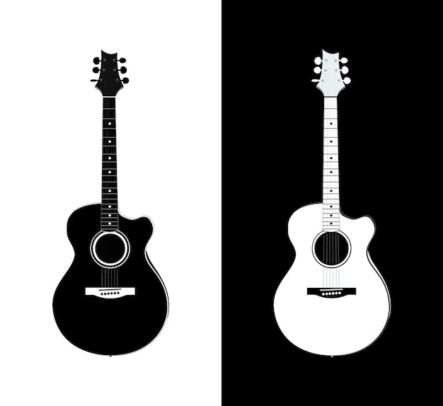 Вектор Акустическая гитара в черно-белом цвете