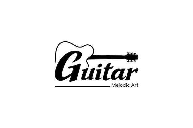 Acoustic guitar logo design template simple vector guitar music art logo