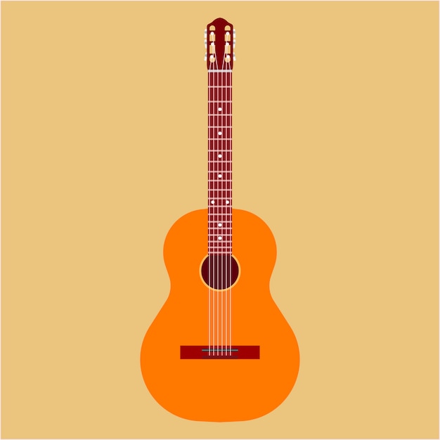 Acoustic guitar. Music art classic instrument jazz. Isolated retro wood equipment club cartoon