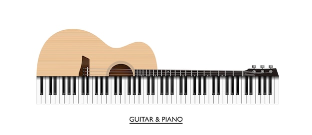 Acoustic guitar and piano keys abstract music instrument