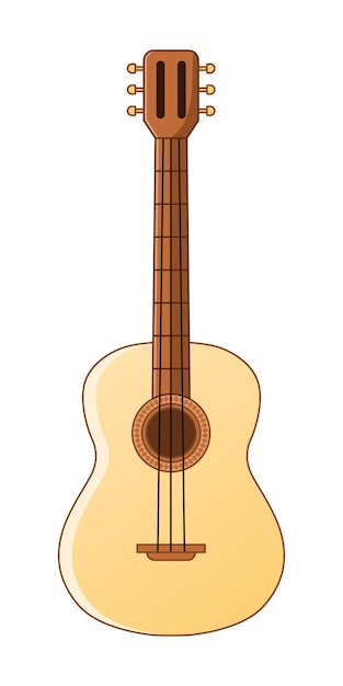 Chitarra acustica su sfondo bianco. strumento musicale. illustrazione vettoriale.