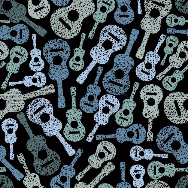 Acoustic guitars music theme seamless background, seamless pattern, vector.