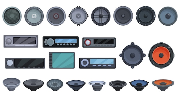 Acoustics for the carmusic icons set cartoon vector sound bass