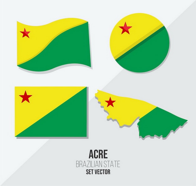 Acre AC Bandeira Brazil state vector set flag symbol map and circle flag