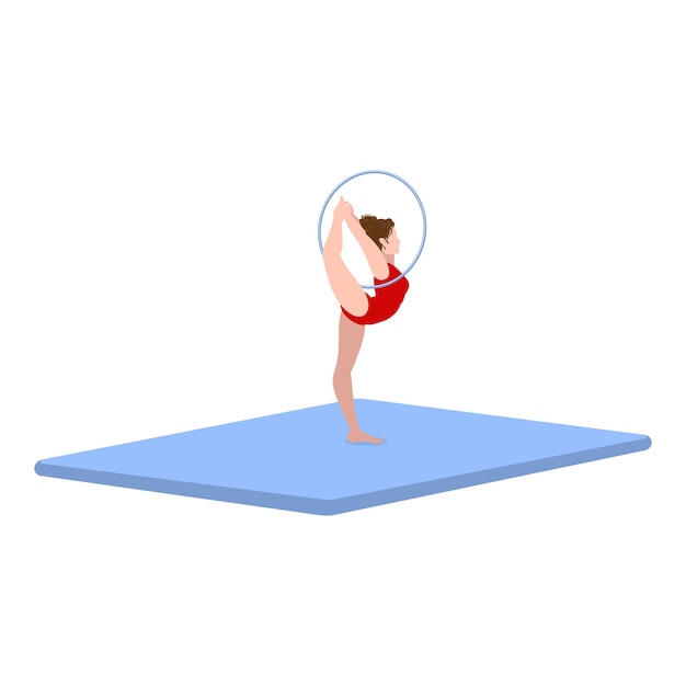 Vector acrobatic female with ring icon cartoon vector athlete on mat