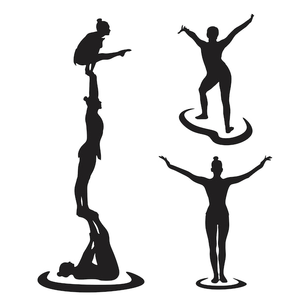 Acrobatic girls dancing handmade silhouette collection