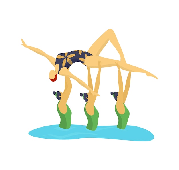 Vector acrobatic gymnasts performing balance routine two women holding another upside down artistic