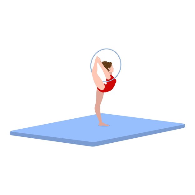 Vector acrobatische vrouw met ring icoon cartoon vector atleet op mat