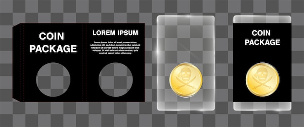 Vettore confezionamento di monete acriliche con design del blocco di carta fustellato