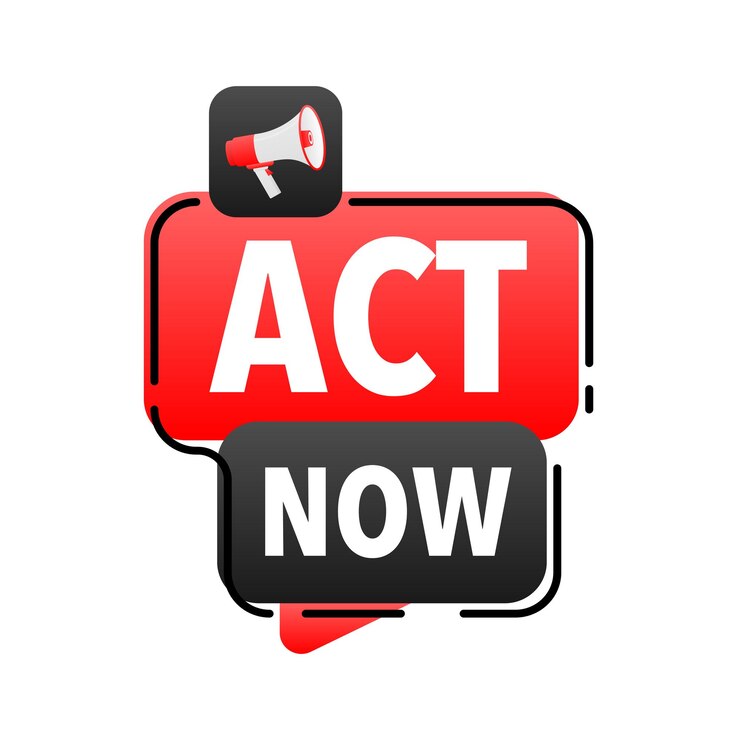 वेक्टर act now announcement megaphone label loudspeaker speech bubble